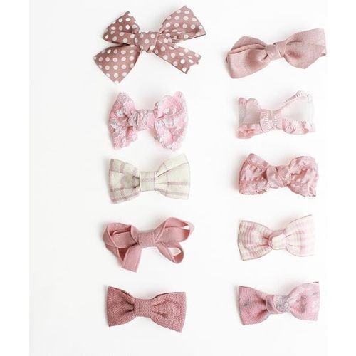 Baby Hair Clips Set, 10PCS Soft Fabric Hair Accessories for Toddlers, Mini Hair Bows for Daily Wear, School, Parties, Birthday Gifts (Pink)