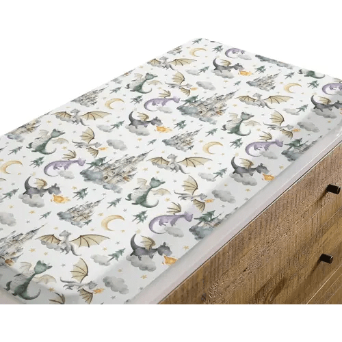 EyMzcod Baby Boy Girl Changing Pad Covers Dragon Tale Castle, Watercolor Green Moon Clouds Stars Tree Safe Snug Fitted Diaper Table Sheet, Soft Breathable Stretchy Change Mat Fit 32 34 x 16