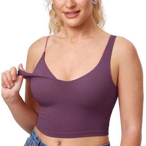 MOMANDA Women's Nursing Bras Longline Sports Breastfeeding V Neck Sleeveless Crop Tank Top with Built in Bra