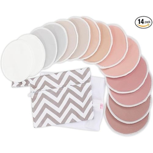 Reusable Nursing Pads for Breastfeeding, 14-Pack - 4-Layers Viscose from Bamboo Nursing Pads, Breastfeeding Pads, Washable Breast Pads, Organic Maternity Pads, Nipple Pads (Lovelle, L 12cm)