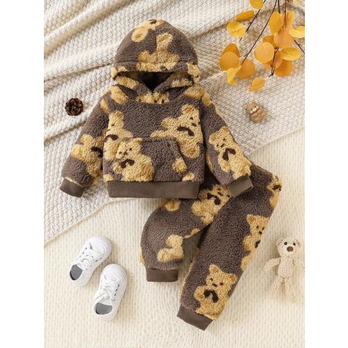Cute Cartoon Bear Hoodie Set for Boys, Long Sleeve Casual Fashion, - TikTok Shop