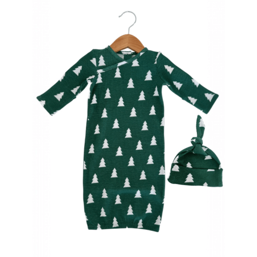 Organic Waffle Gown & Hat Set, Spruce Trees