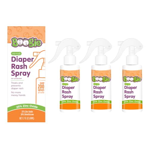 Boogie No-Rub Zinc Diaper Rash Cream Spray for Babies, 1.7 fl oz (3 Pack) | 25% Zinc Oxide Diaper Cream Spray - Touch-Free One-Handed Application - 200+ Sprays Per Bottle - Diaper Bag Essential