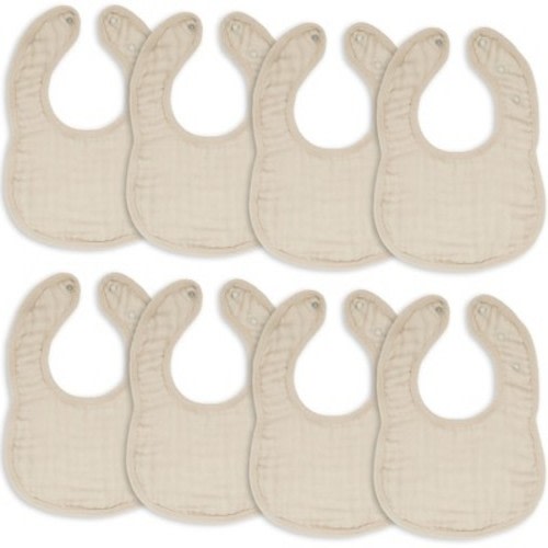 Muslin Cotton Baby Bibs, 8 Pack, Adjustable Size with Easy Snaps, Soft and Super Absorbent, Washable and Reusable By Comfy Cubs - Sand