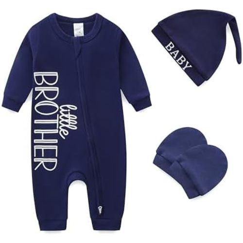 Newborn Baby Boys Outfit 3Pcs Baby Boy's Clothing Letter Print Cotton Romper with Gloves and Hat