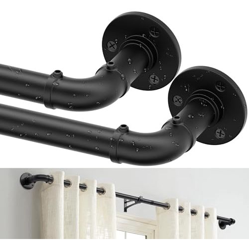 Curtain Rods for Windows 66 to 120 Inches, Heavy Duty Industrial Curtain Rod, Adjustable Wrap Around Blackout Curtain Rod, Outdoor Pipe Curtain Rod 2 Pack, 1 Inch