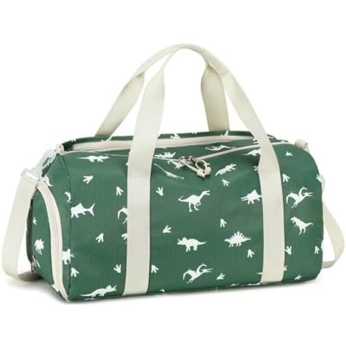 CAMTOP Kids Duffel Overnight Bag Boys Girls Toddler Weekender Carry-On Personalized Tote for Travel Gym Sport (A-Green Dinosaur)