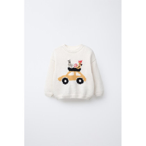 Car And Animal Print Knit Sweater