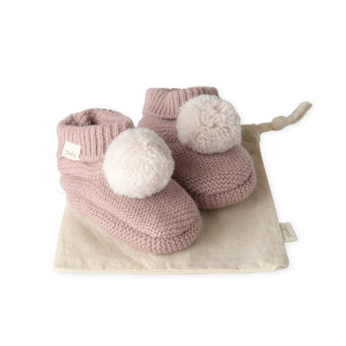 Wool Knit Pom Pom Bootie - Rose