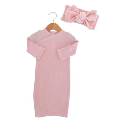 Organic Waffle Gown & Bow Set, Blush