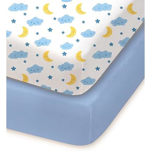 Pack and Play Sheets Fitted 2 Pack, 38x26 Graco Pack n Play Sheets for Playard & Travel Crib Mattress, Ultra Soft Jersey Knit, Breathable Stretchy Deep Pocket, Compatible with Mini Cribs