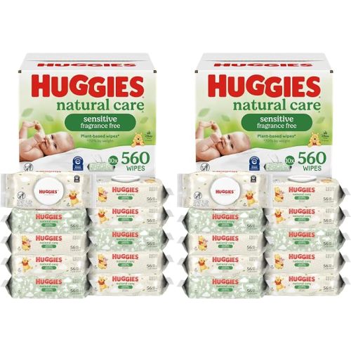 Huggies Natural Care Sensitive Baby Wipes, Unscented, Hypoallergenic, 99% Purified Water, 15 Flip-Top Packs (960 Wipes Total) | 99% Purified Water, Plant-Based, Hypoallergenic, Fragrance-Free, Dermatologist Tested, Winnie-The-Pooh Designs