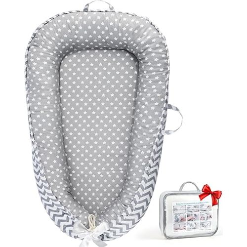 URMYWO Baby Lounger - Baby Lounger for Newborn 0-24 Months, Breathable Pure Cotton Baby Nest Lounger Cover, Baby Registry Newborn Essentials Gifts, Portable Floor Tummy Time Lounger for Home & Travel