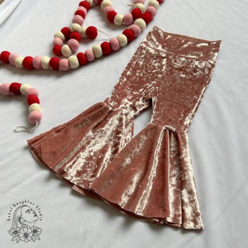 Valentines Day Pink Velvet Baby & Toddler Bell Bottoms | Trendy Toddler Outfit | Groovy Velvet Baby Pants | Blush Pink Velvet Bell Bottoms