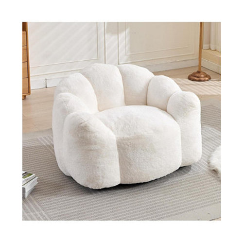 Large Bean Bag Chair, Faux Fur Reading Sofa Chair with Petal Backrest and Pull Ring, Oversize Reading Chair for Bedroom