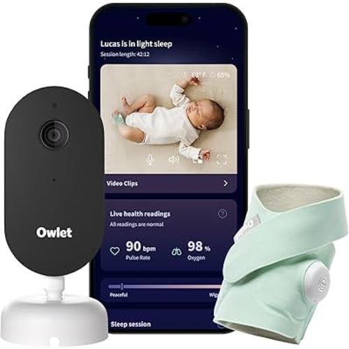 Owlet Dream Duo – FDA-Cleared Smart Baby Monitor with Sock & HD Video Cam 2K HD Video, Cry & Motion Alerts, Temp Monitoring