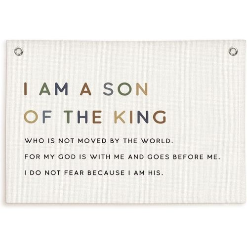 Lacama Christian Wall Decor for Boys Room,Baby Boys Nursery Decor,Bible Verse Wall Linen Hanging Banner Flags,I Am The Son of A King Neutral Wall Decor,Birthday Christmas Gift 30x20 Inch