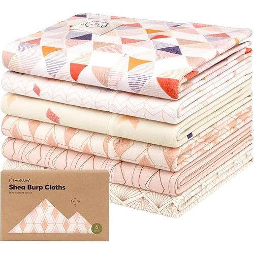 Organic Burp Cloths Baby Boy, Girl - 6-Pack Large Cotton Burping Cloths for Babies, Spit Up Rags, Super Absorbent, Ultra Soft Newborn Cloth Rag, Gender Neutral, Machine Washable, Durable (Prism)