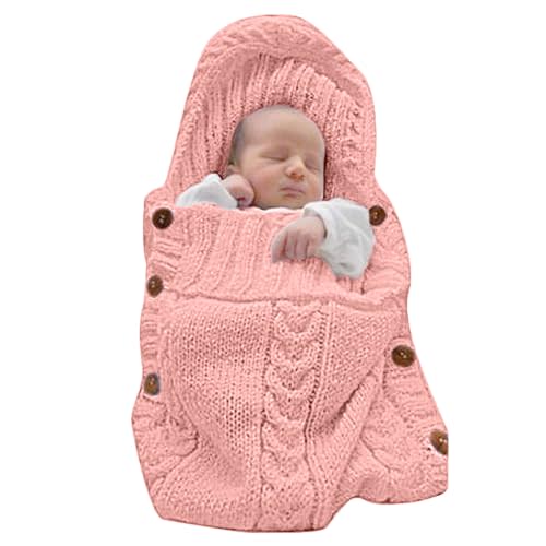 XMWEALTHY Swaddle Blankets for Newborn Baby Wrap Warm Knit Sleeping Bag Stroller Receiving Blankets Baby Girls Boys Dusty Rose 0-6 Month