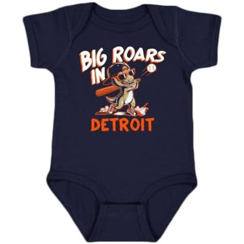 Big Roars in The Ballpark Kid's Dinosaur Baby Bodysuit for Baseball Fans