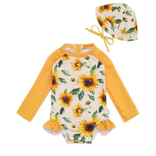 babygoal Baby Girls Long Sleeve One Piece Rash Guard Swimsuit with Zipper, UPF 50+ Sun Protection
