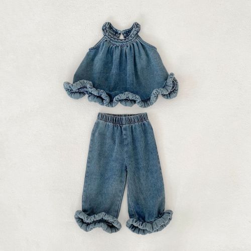 Baby & Kids Woven Denim Halter Top and Pants Sets