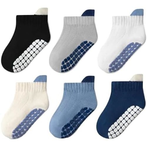 Toddler Non Slip Grip Ankle Socks with Grippers Cute Seamless for Baby Boys Girls Infants Kids 6 Pairs