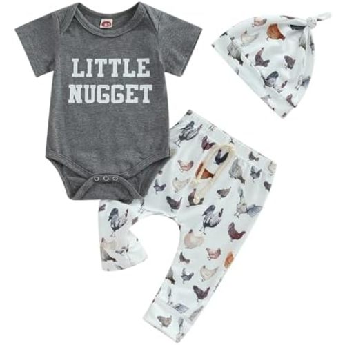 SAYOO Western Newborn Baby Boys Cowboy Outfit Cow Print Letter Bodysuit Long Leggings Cap 3pcs Infant Boy Country Clothes
