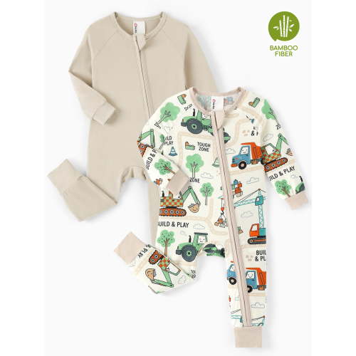 PatPat Baby Clothes Boy Pajamas Viscose from Bamboo Zip Footless Sleep N Play Gift Set 2Pack 0-3 Months