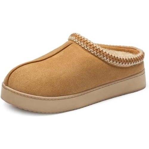 Zizor Women's Suede Slip-On House Slippers - Winter Warm Fuzzy Indoor Outdoor Shoes with Memory Foam Fur Lined