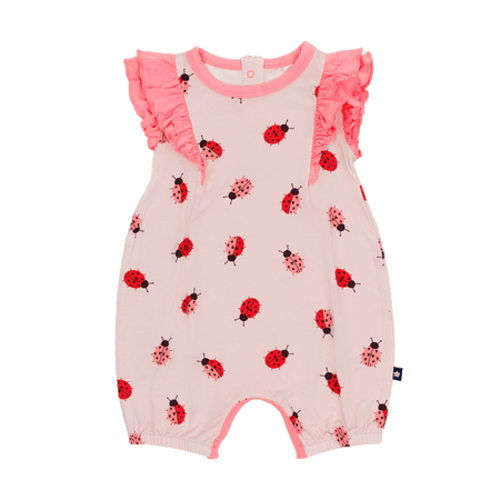 Ruffle Shorty Romper in Ladybug Lane