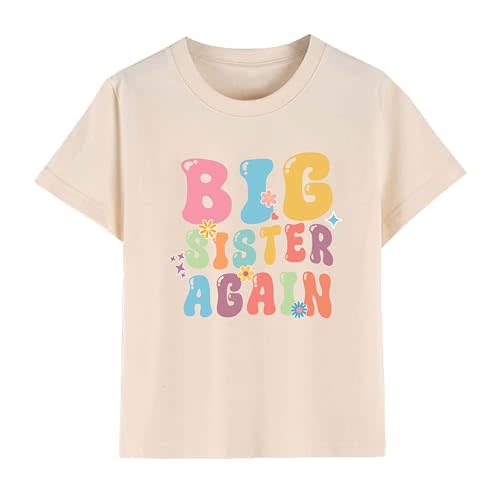 Rixalor Toddler Girl Big Sister Shirt Bigger Biggest Sister Tshirts Cotton Short Sleeve Tees 2-10 Years