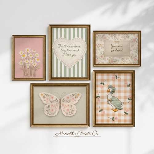 Vintage Girl Nursery Wall Art Set of 5 | Cottagecore Baby Girl Room Decor | Sage Green Prints | Silly Goose Printable