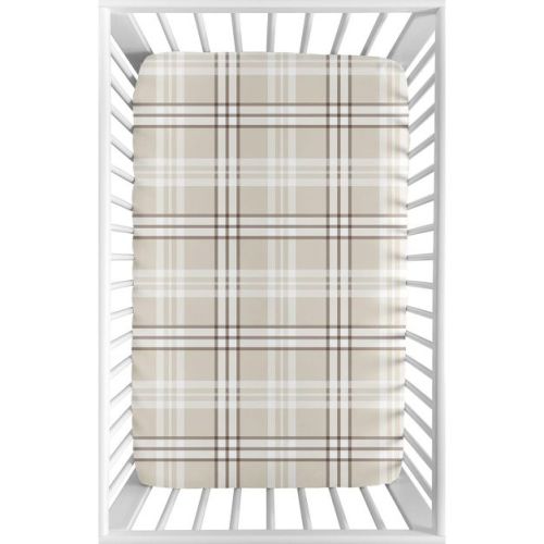 Sweet Jojo Designs Boy, Girl, Unisex/Gender Neutral Baby Fitted Mini Crib Sheet Gingham Plaid Taupe & Beige