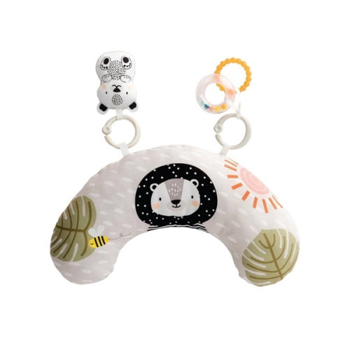 Taf Toys Ergonomic Tummy Time Support Toy with Teether and Rattle - Soft and Supportive Baby Toy for Enhanced Motor Skills Development