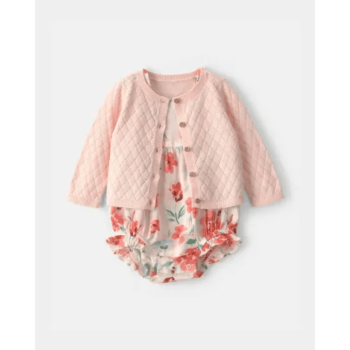 Floral Cardigan & Bubble Set - 3M - Pink