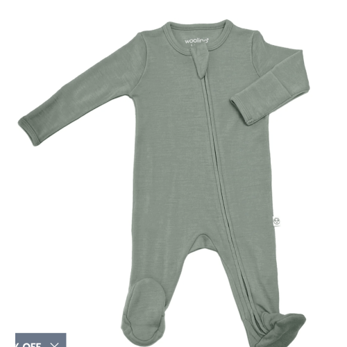 Footie Pajamas, Merino Wool, Sage