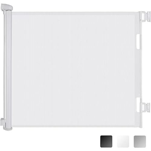 Sulishang Retractable Baby Gate 33"x55"- Safety Mesh Baby Gate/Dog Gate, 33inch Tall and Extends up to 55inch Wide for Stairs, Doorways, Hallways, Banisters Indoor and Outdoor (White)