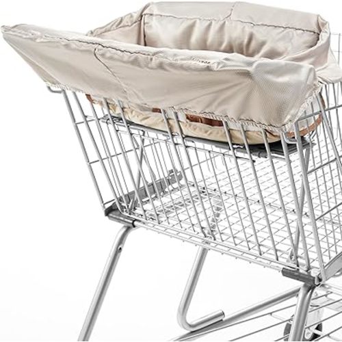 Skip Hop Baby Shopping Cart Cover & Baby High Chair Cover 2-in-1 with Secure Seatbelt, Padded Seat, Soft Fabric, Machine Washable Liner, Toy Loops and Built-in Carry Pouch, Take Cover, Oat