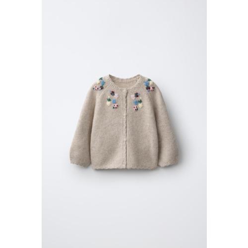 EMBROIDERED FLOWER CARDINGAN - Light beige | ZARA United States