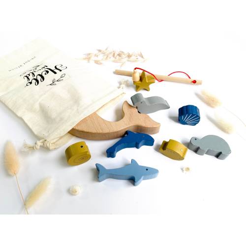 Magnetic Ocean Fishing Game | Personalized wooden birth gift | Montessori toy | Birthday or birth gift | 1 year gift