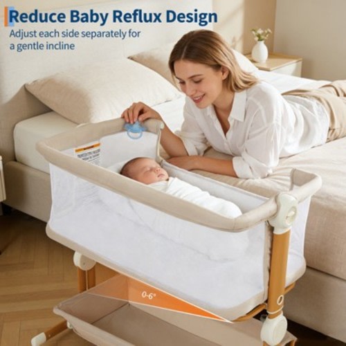 Baby Bassinet Bedside Sleeper for Newborn, 3 in 1 Portable Rocking Crib with 6 Height Adjustable, Full Mesh Breathable Side, Lockable Wheels