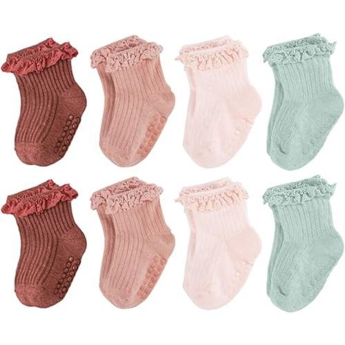 Baby Girl Ruffle Socks Non Slip Grip Socks Toddler Girls Cute Cotton Frilly Ankle Grippy Sock Newborn Infant Kids