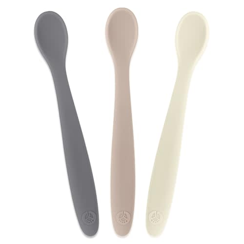 WeeSprout Silicone Baby Spoons - First Stage Infant Feeding Utensils With Soft-Tip, Bendable Kitchenware for Parent & Self-Feeding, Ultra-Durable, Dishwasher Safe, Travel Case, Set of 3