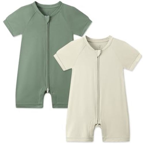 JunNeng Viscose from Bamboo Pajamas, Short Sleeve Baby Romper with Zipper Snap Closure,One-piece Summer Footless Jumpsuit