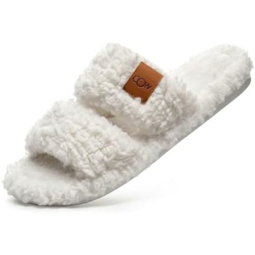 OOW Womens Slippers Open Toe Fuzzy Slippers for Women Cute Memory Foam House Slippers with Non-Slip Sole
