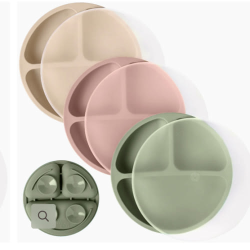 WeeSprout | Silicone Suction Plates with Lids Divided Silicone Plates | Set of 3