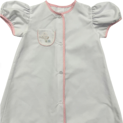 Embroidered Butterfly Daygown - White w/ Pink Check Trim – Children's Edit