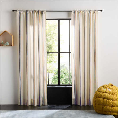 Yarn Dyed Blue Stripe 100% Organic Cotton Curtain Panel 44"x96"