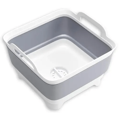 Collapsible Dish Basin with Drain Plug Dish Storage Rack Basket for 9L Capacity Portable Storage Container for Kitchen Motorhome Camper Vegetable Washing, RV